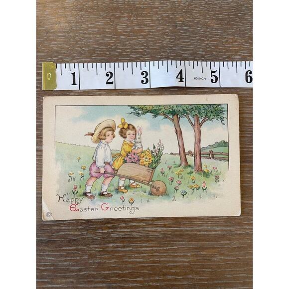 VINTAGE Happy Easter Greetings Postcard 1922 RETRO - Picture 3 of 4